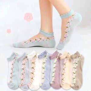 10 Pairs Women's Sheer Mesh Floral Socks Vintage Low Cut Ankle Socks**Random Mix